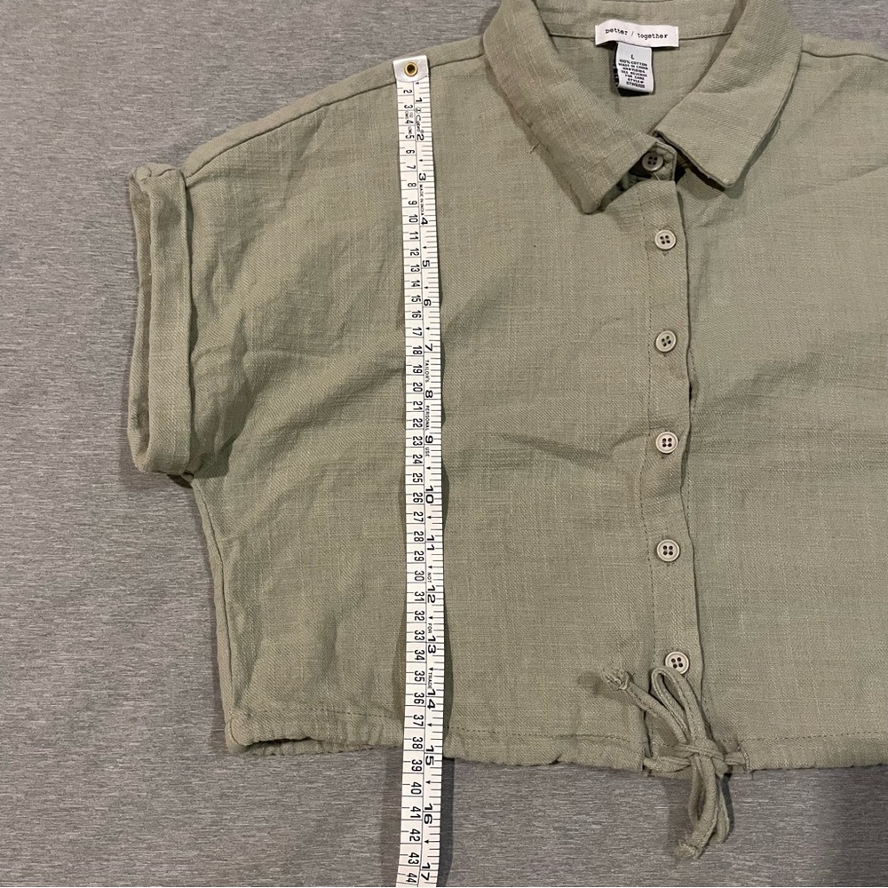 Better/Together Casual Sage Green Button-Up Crop Top Size Large - Picture 4 of 6